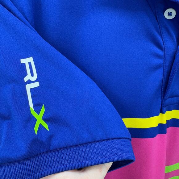 RLX Polo Shirt Mens Medium Blue Pink Green Yellow Golf Bird Logo Ralph Lauren - Picture 7 of 10